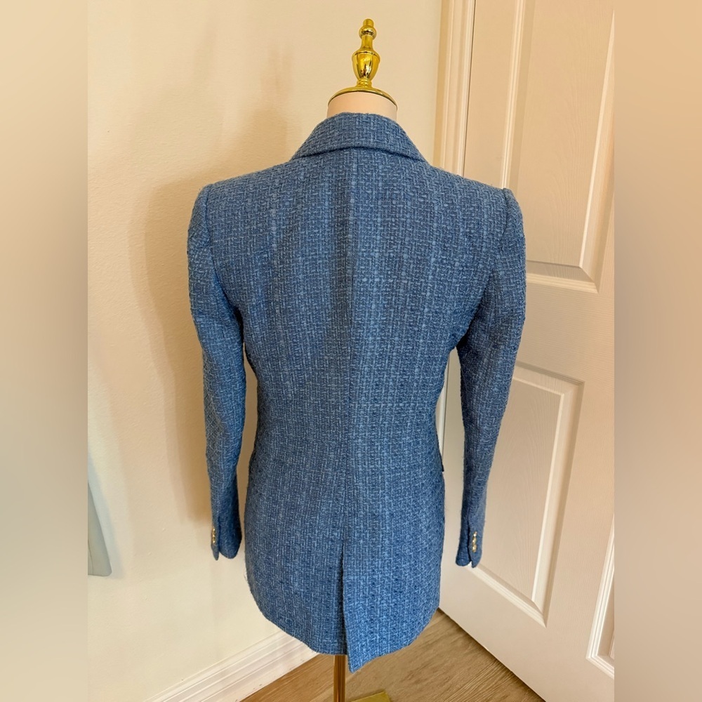💙🦋Zara Blue Tweed Long Fitted Double Breasted Blazer Size Small🦋💙 - Picture 5 of 8